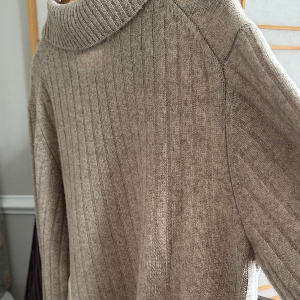 Gentle Herd Ribbed Collared Sweater Taupe Wool Blend Pullover Size L - Picture 9 of 14